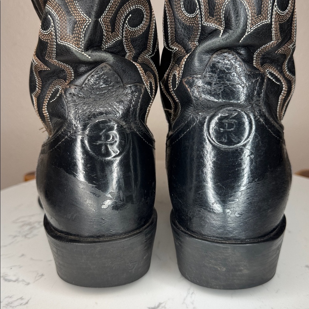 Tony Lama Black and Brown Cowboy Western Leather Boots style RR4001 - 8D - Picture 6 of 16